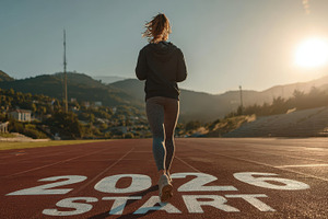 Woman Running Towards 2026 New Year, a Photo by Pixeness Studio