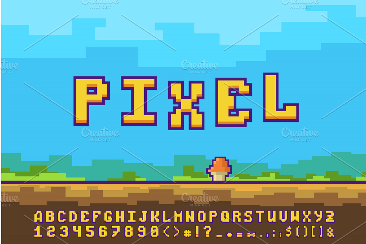 a retro pixel text alphabet and, an Illustration by IfH