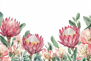 Protea flowers with pink blossoms, a Photo by Pavel_design