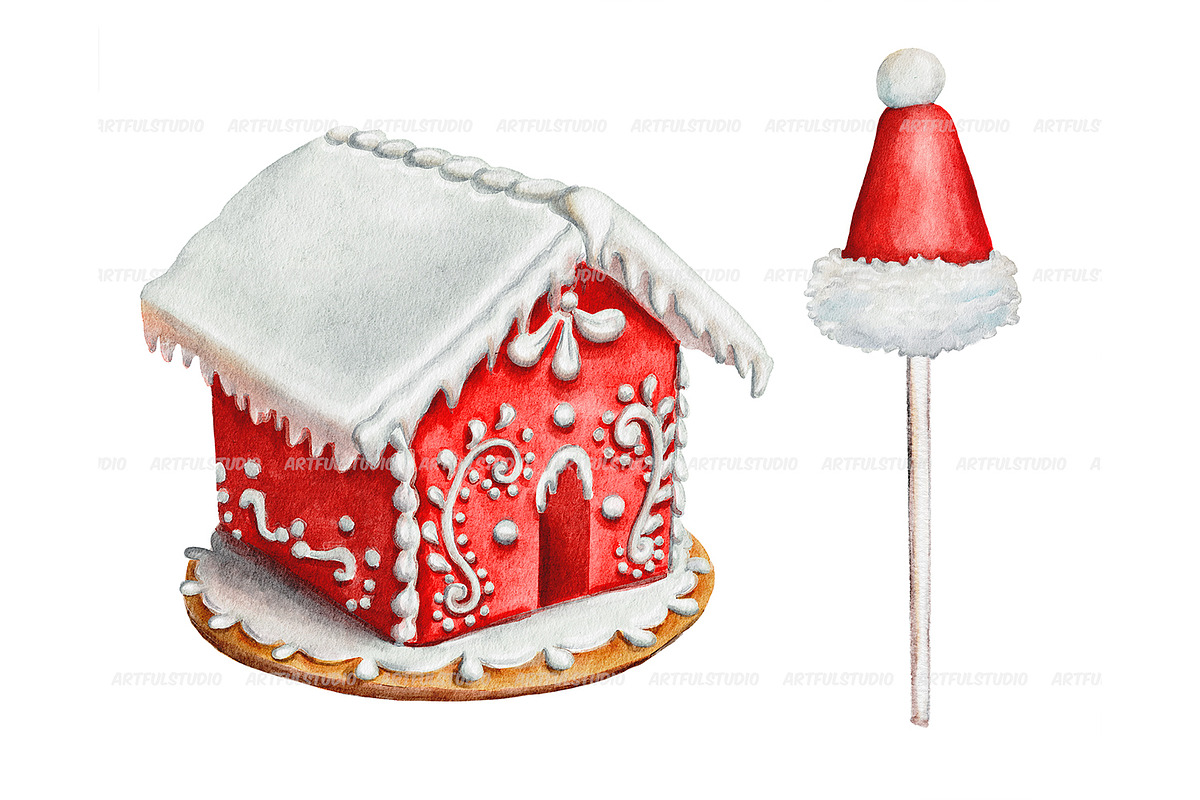 Watercolor christmas sweets clipart, a Decorative Illustration by ArtfulStudio (Photo 3 of 10)