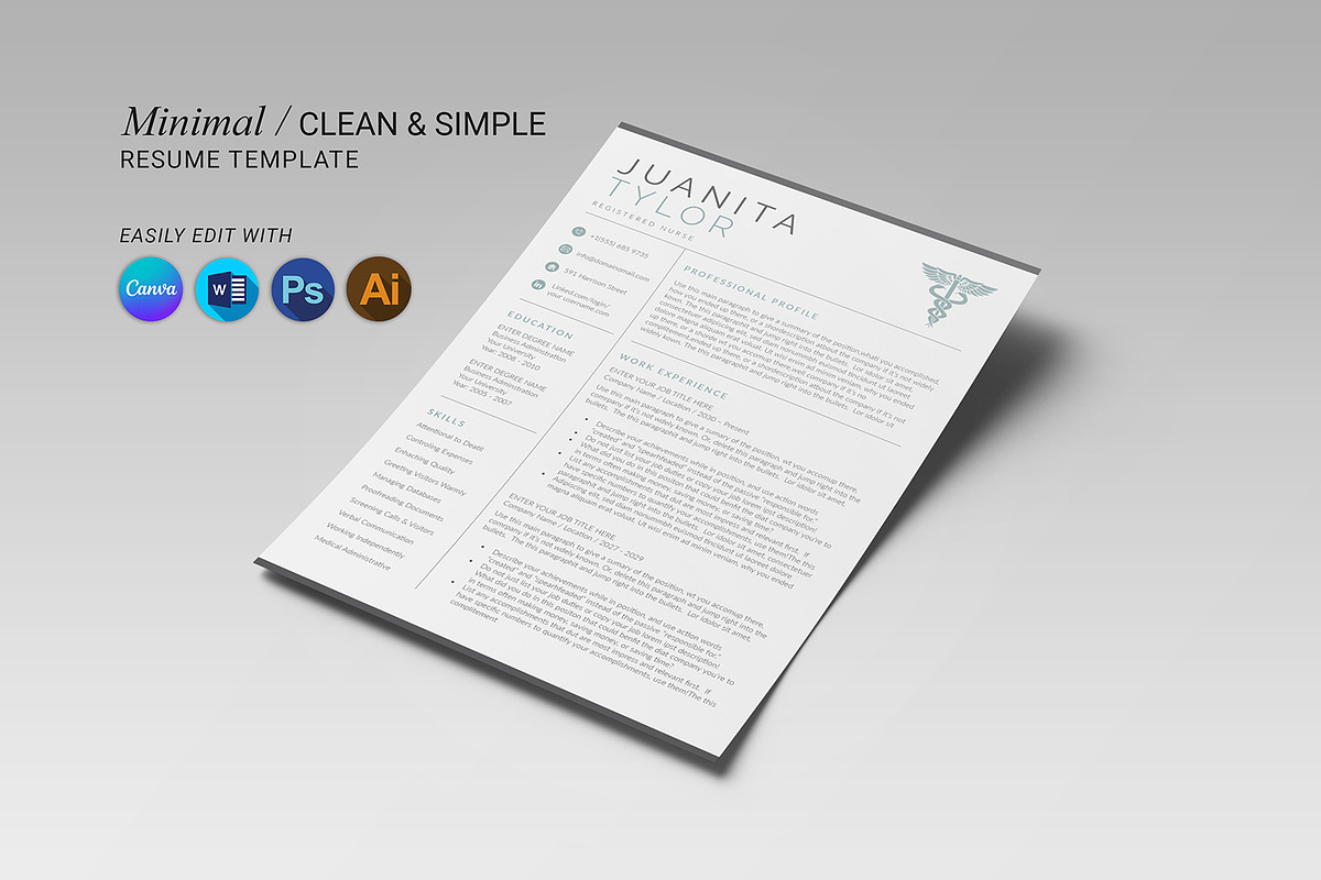 Nurse Resume Template Canva, a Resume Template by DesignDevisers (Photo 7 of 13)