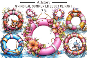 Whimsical Summer Lifebuoy Clipart, an Illustration by designcity5