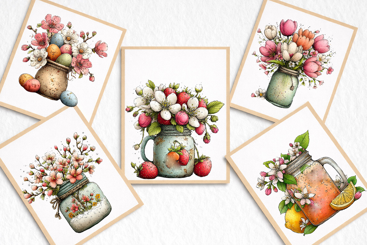 Watercolor Spring Mason Jar Clipart, an Illustration by DreamArtGraphic (Photo 7 of 8)