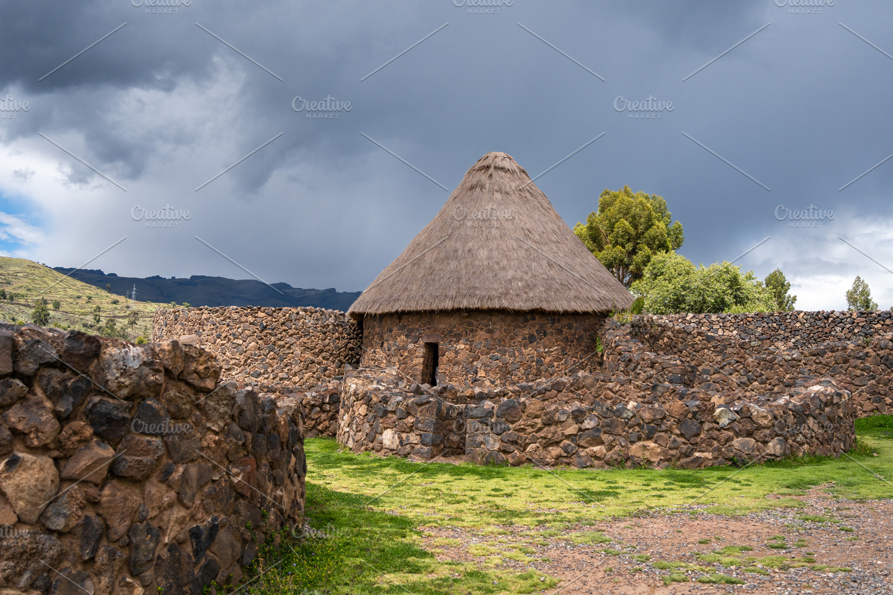 Traditional Thatched-Roof Hut at the Archaeological Site of Raqc, an Architecture Photo by GoodGoods