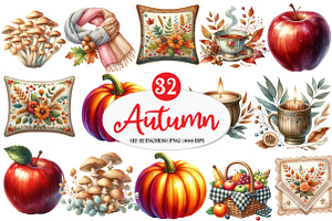 Watercolor Autumn Cottagecore Clipar, an Illustration by Watercolor design