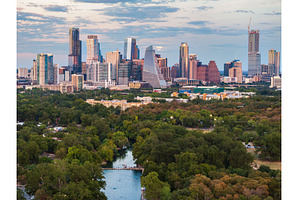 Harvest moon in the Austin skyline