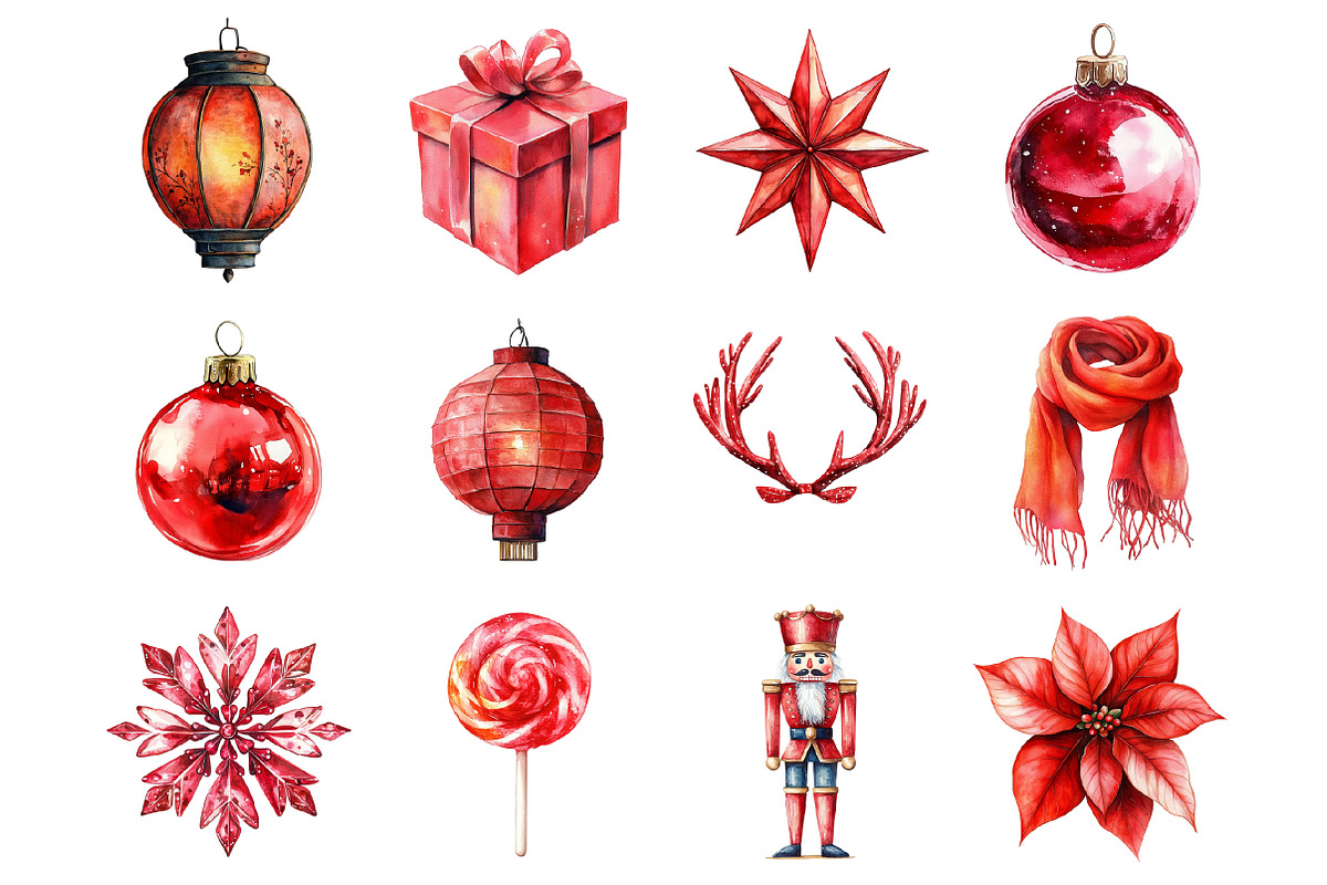Chic Neon Red Christmas Clipart, a Graphic by CitraGraphics (Photo 2 of 4)