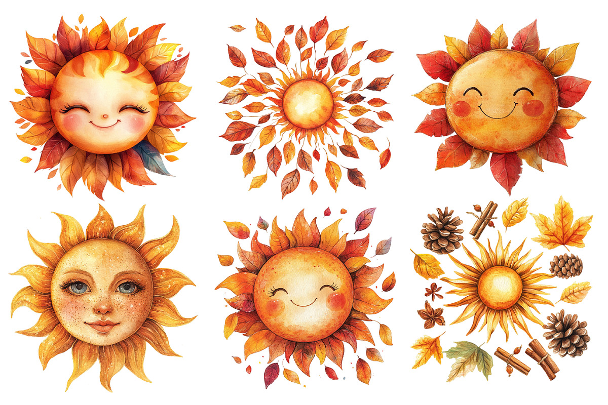 Cute Autumn Sun Clipart, an Illustration by SinaCreation (Photo 2 of 5)