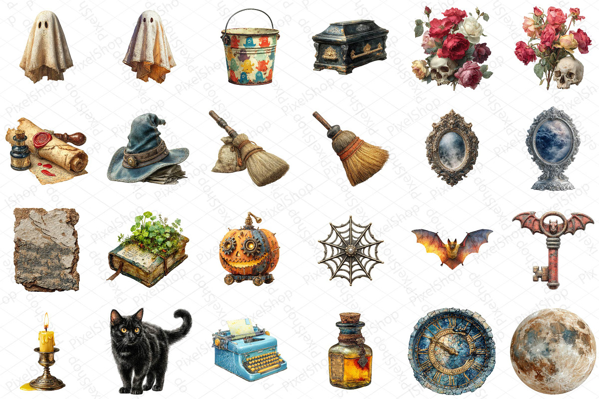 Antique Halloween Clipart, an Illustration by DreamPrint404 (Photo 3 of 5)
