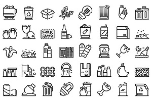 Waste Icons Set, Outline Style