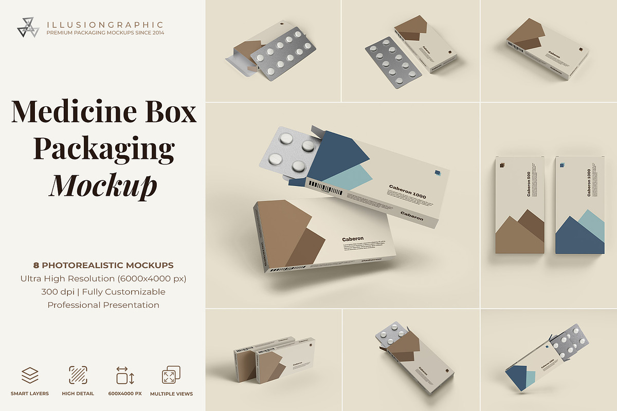 Medicine Box Packaging Mockup, a Packaging Mockup by Illusiongraphic (Photo 1 of 22)