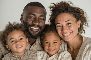 Happy family portrait two young girl, a Photo by Pixeness Studio