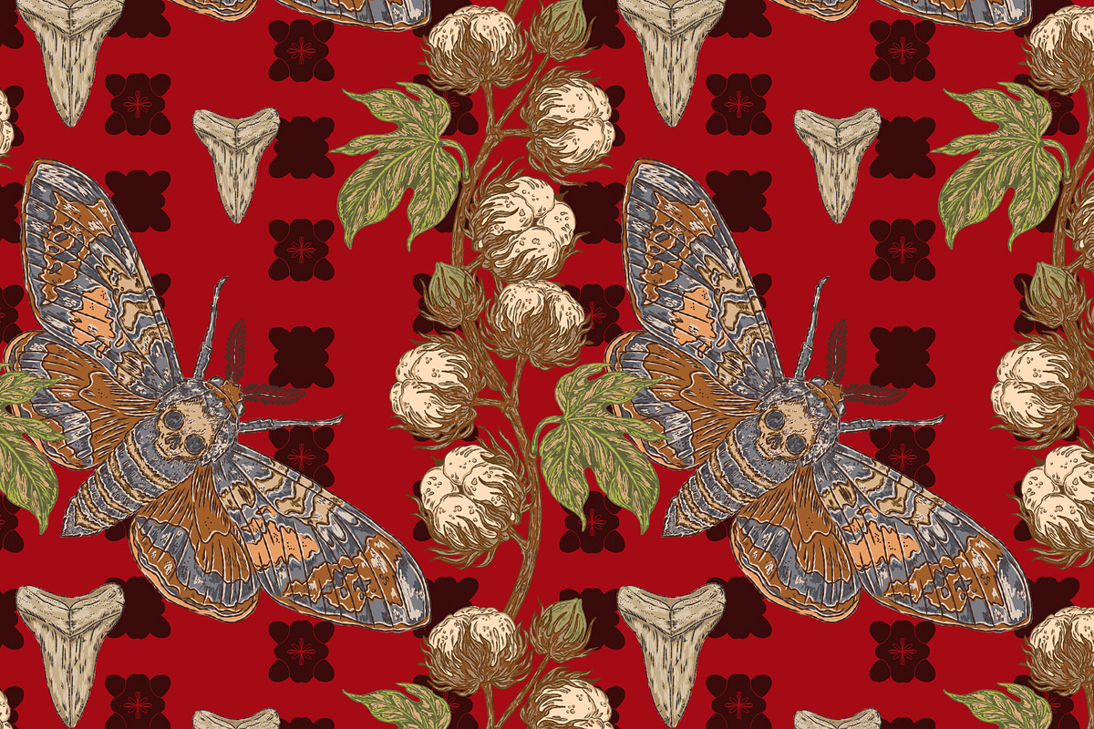 Hawk Moth, Cotton and Shark Tooth, a Pattern Graphic by NayaChu (Photo 1 of 10)