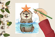 Happy Otters & Starfish Beach Clipar, an Illustration by RobertsArt (Thumbnail 5 of 7)