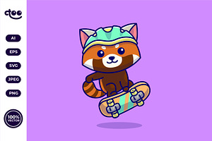 Simple Red Panda Playing Skateboard