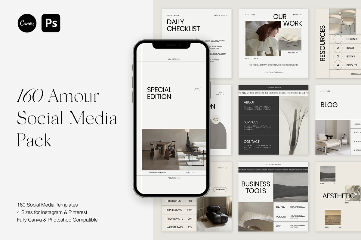 Amour Social Media Pack Canva PS, a Social Media Template by Feel This (Photo 1 of 22)