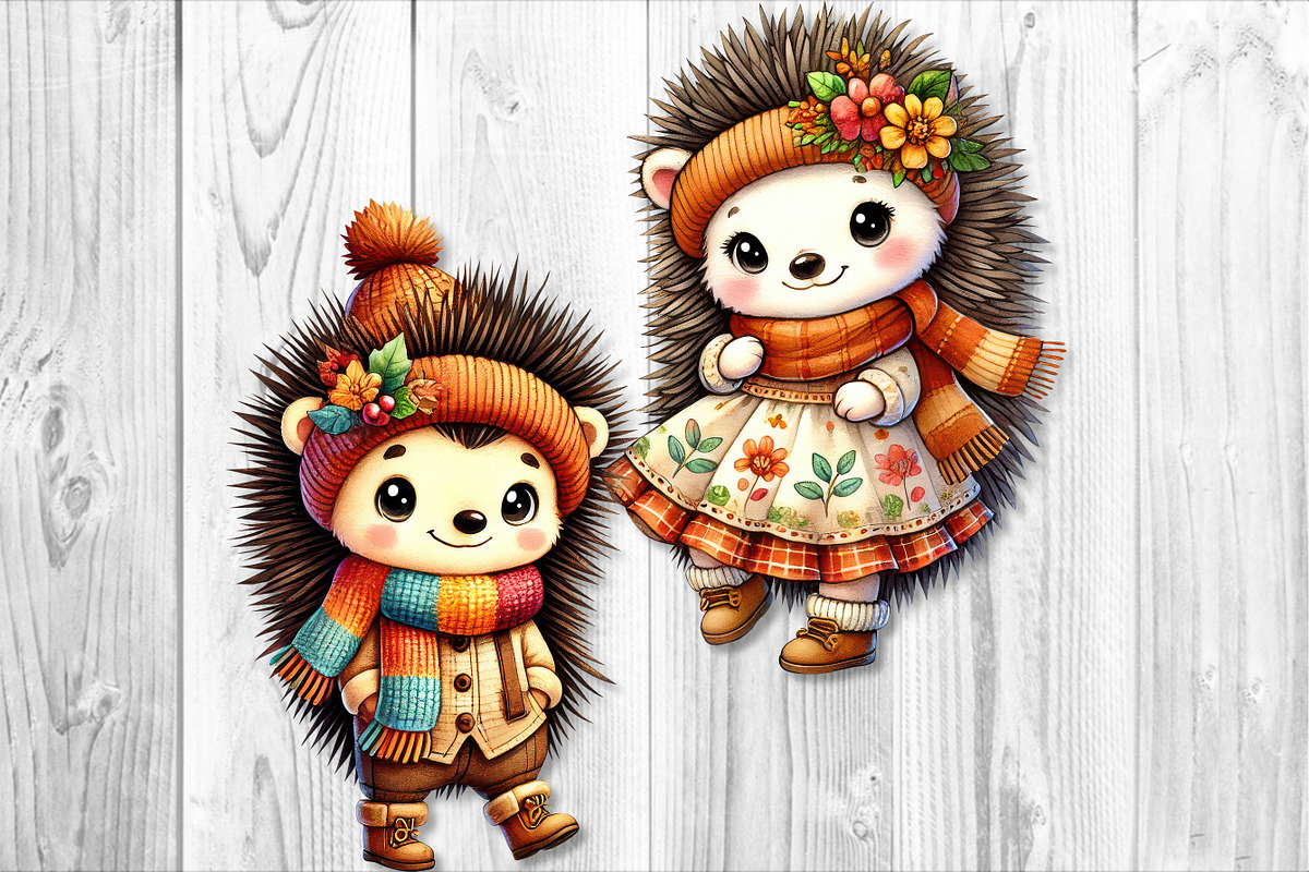 Cute Autumn Hedgehog Clipart Set, a Seasonal Illustration by V Design Creator (Photo 6 of 9)