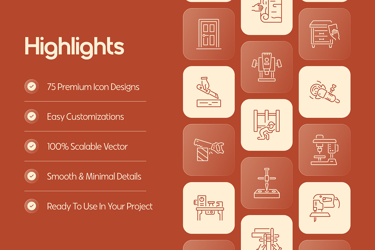 Woodworking Icon Set, an Outline Icon by Prosymbols (Photo 2 of 7)