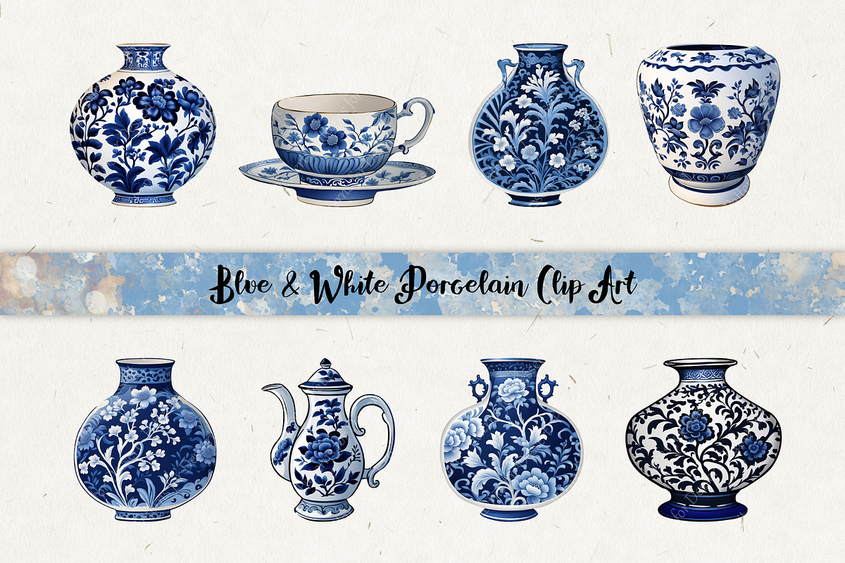 Blue & White Porcelain Clip Art, an Object Graphic by Patterns for Dessert (Photo 1 of 8)