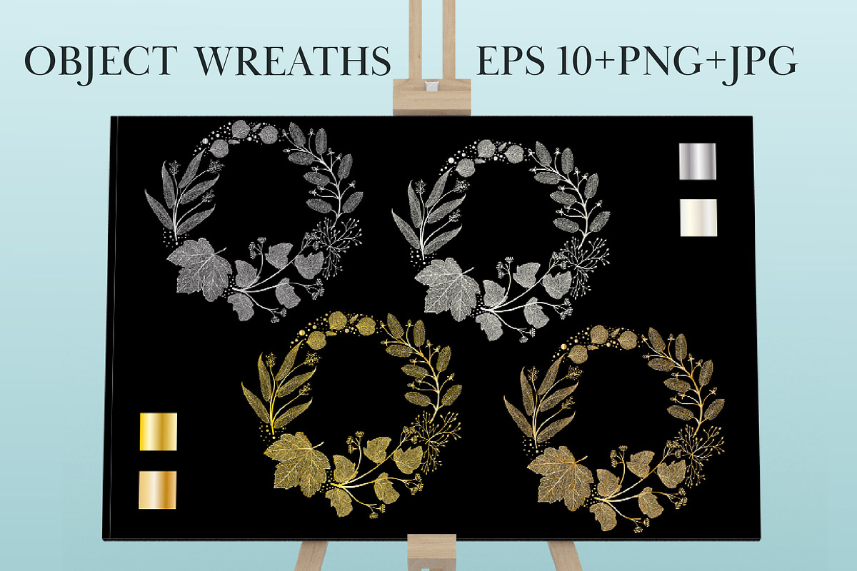 Leaves, branches and wreath gold., a Graphic by Digital illustration shop (Photo 5 of 5)