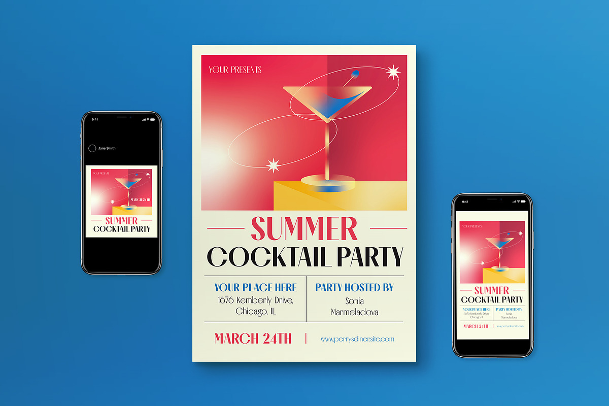 Gradient Summer Cocktail Flyer Set, a Flyer Template by graphicook (Photo 1 of 3)