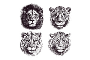 Lion Tiger Gepard Leopard Portrait, an Animal Illustration by LadadikArt