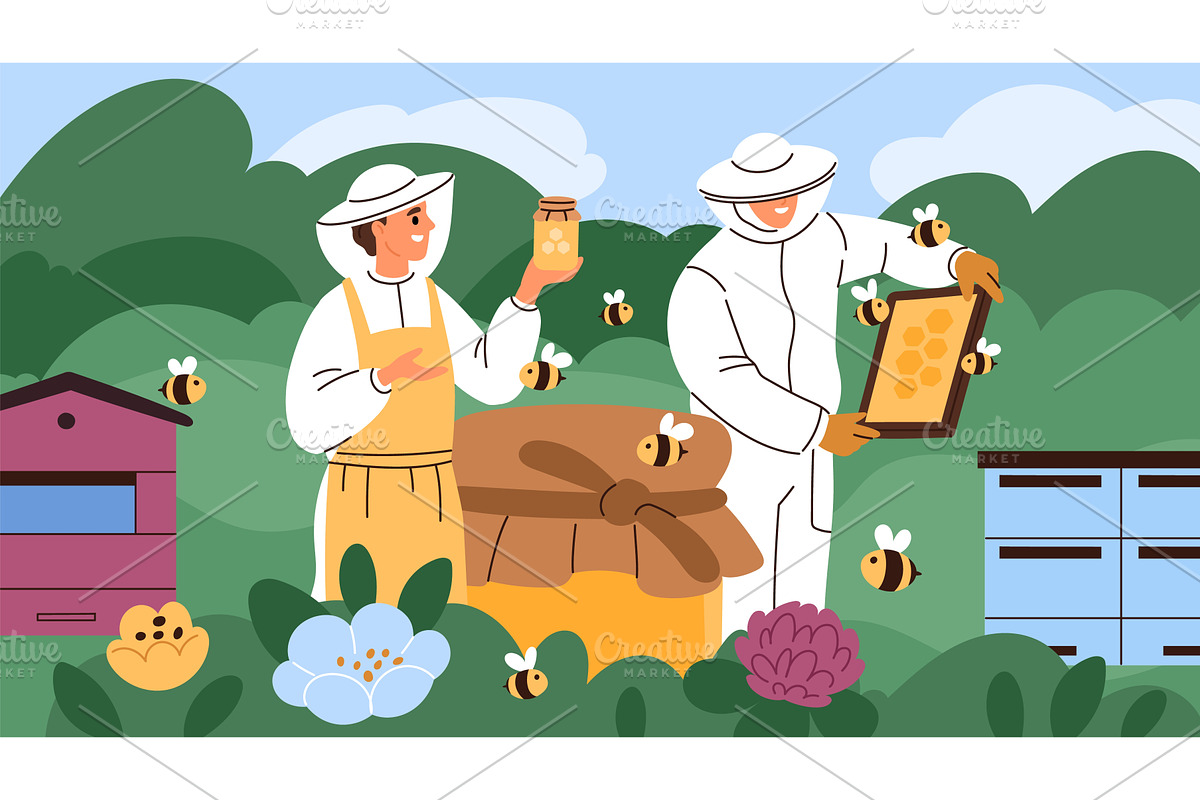 Beekeepers work. People in uniform, a Person Illustration by YummyBuum