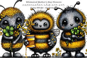 Watercolor Spring Bees Clipart, an Illustration by SinaCreation