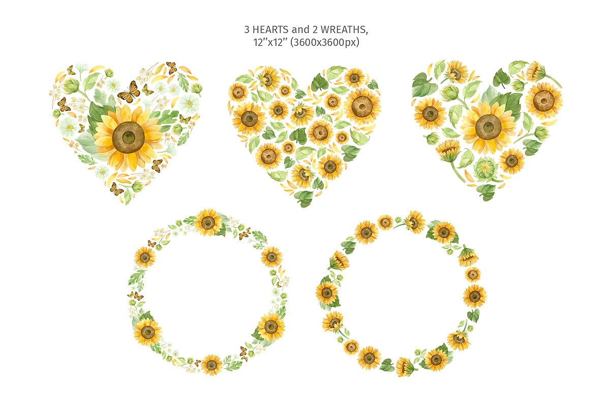 Sunflowers clipart, patterns, frames, a Decorative Illustration by Valin Malin (Photo 6 of 16)