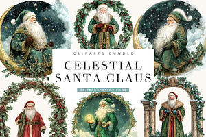 Celestial Santa Claus Clipart Bundle, a Seasonal Illustration by BusyDaydesign