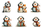 Whimsical Christmas Snowman Clipart, an Illustration by DreamArtGraphic (Thumbnail 3 of 5)
