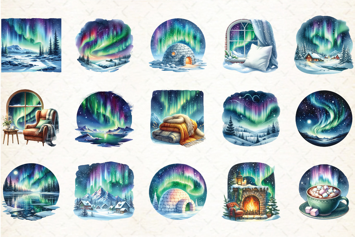 Watercolor Northern Lights Clipart, an Illustration by Libby Wishes (Photo 2 of 6)