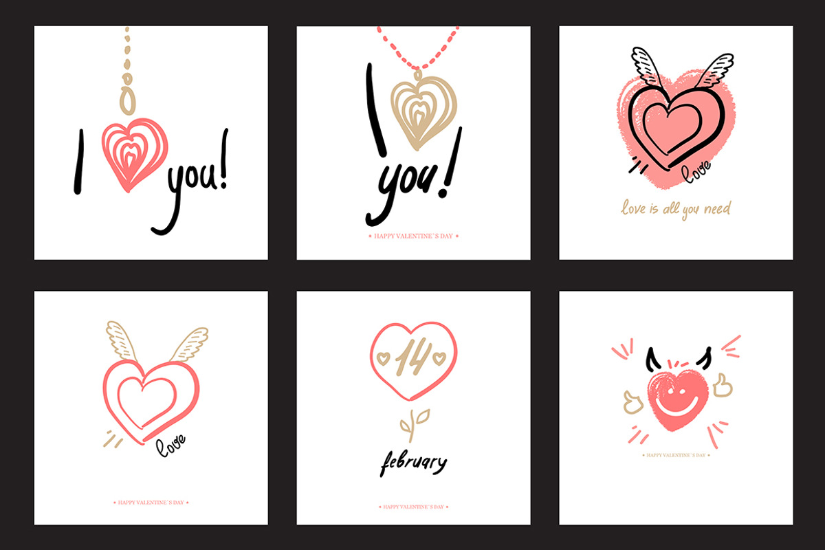 Valentine`s Day Greeting Cards, an Illustration by GalaStudio (Photo 5 of 5)