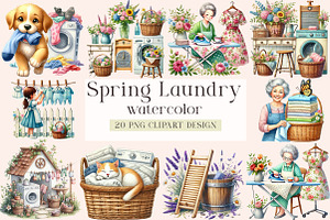 Spring Laundry Clipart, a Seasonal Illustration by DreamArtGraphic