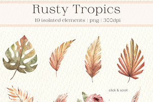 Rusty Tropics. Watercolor Clipart