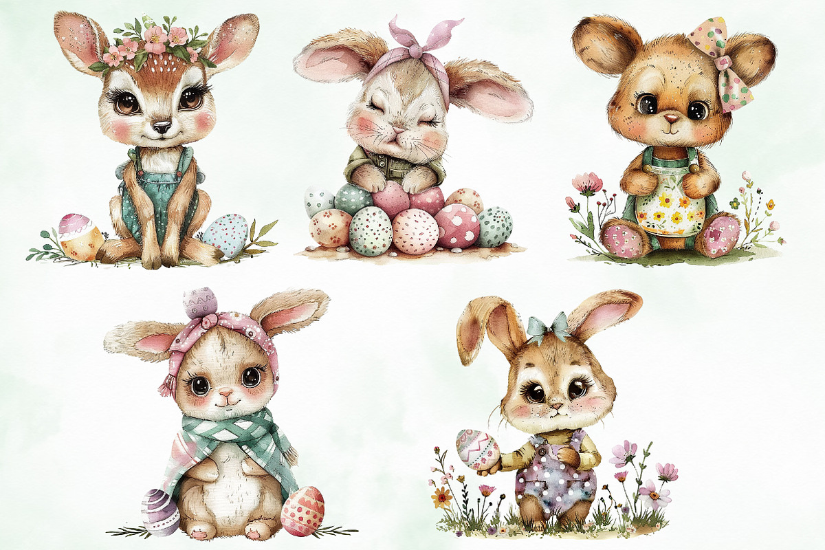 Watercolor Easter Cute Animals Png, an Illustration by Creative Art (Photo 3 of 8)