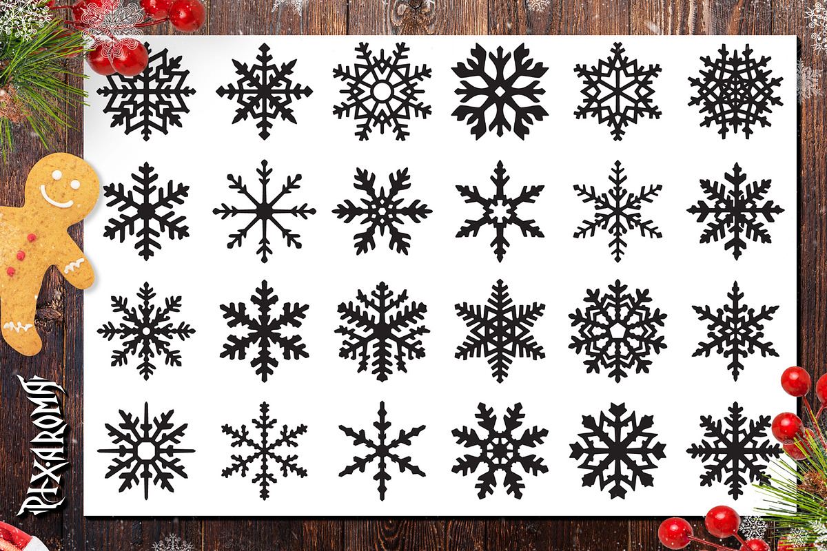 200 Snowflakes Bundle | Cut Files, a Decorative Illustration by pixaroma (Photo 6 of 9)