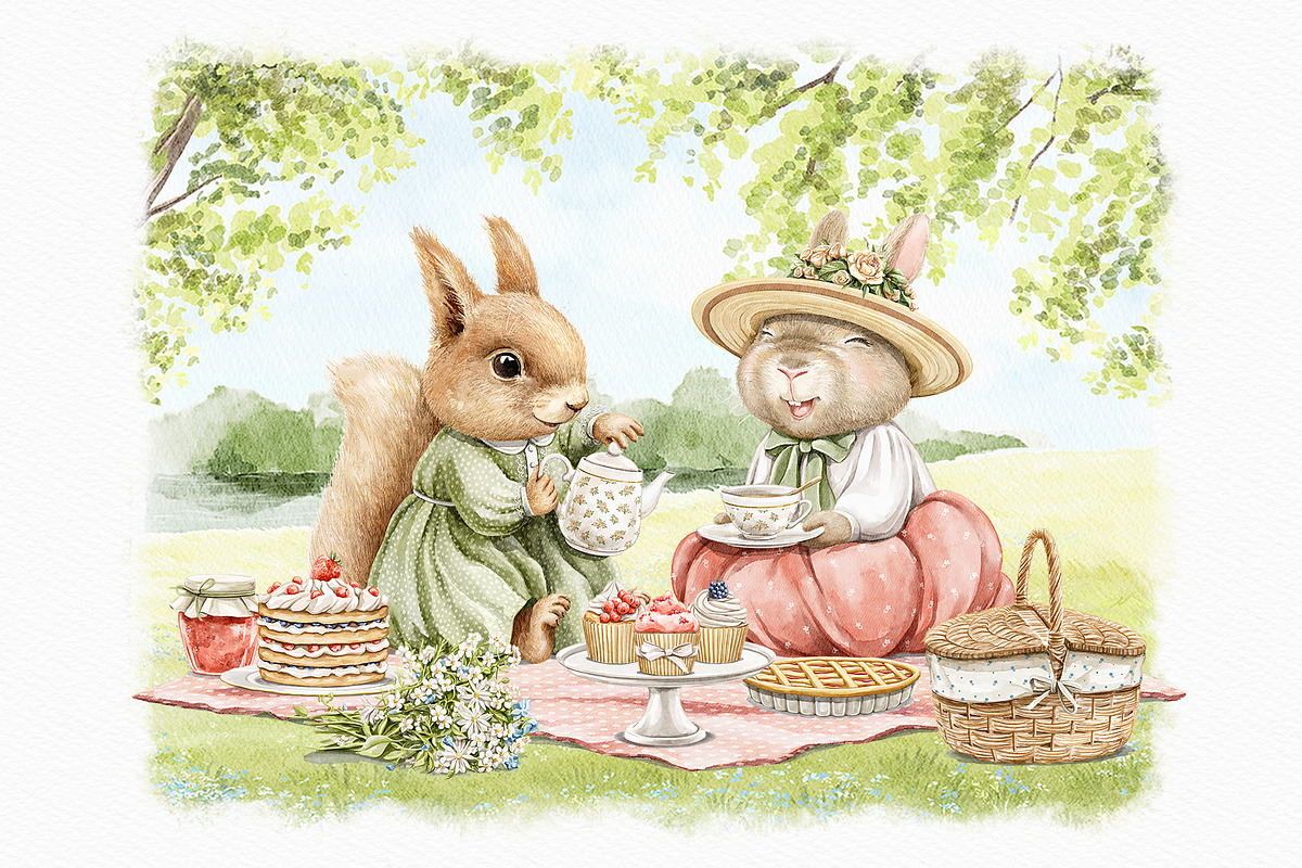 Little picnic party by the river, an Animal Illustration by Mimomy (Photo 6 of 13)
