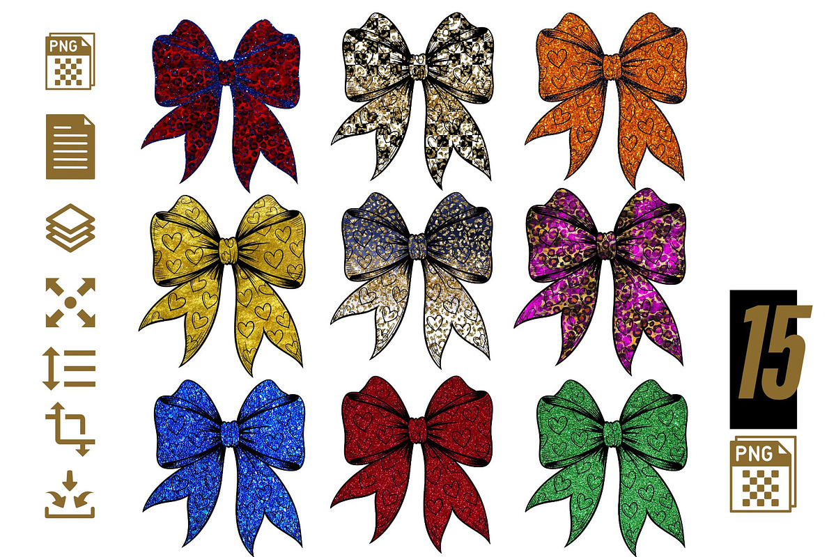 15 Glitter Heart Bow Clipart Bundle, a Graphic by iloveTemplate (Photo 1 of 6)