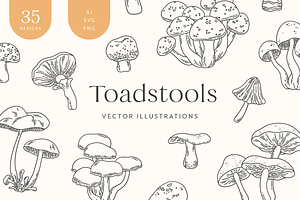 Toadstools Vector Illustrations, a Decorative Illustration by Emma Webb Studio
