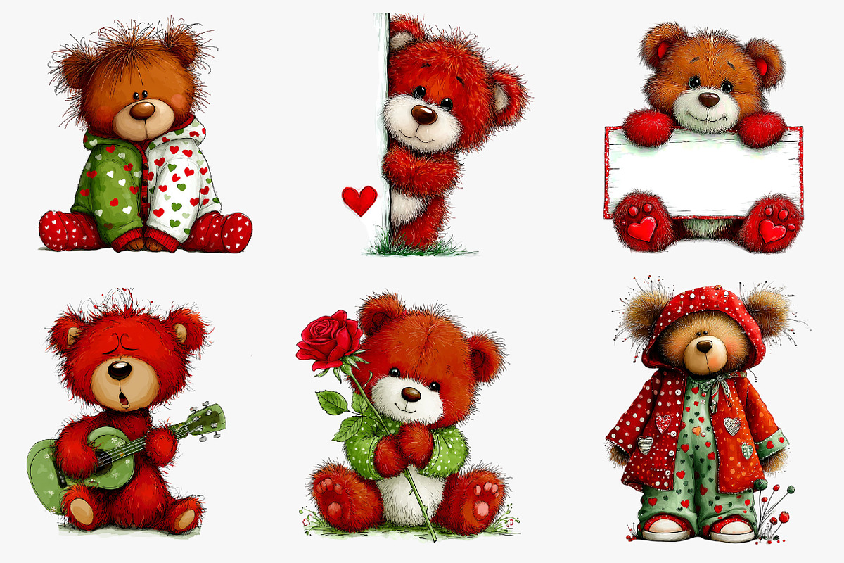 whimsical valentine bear clipart bun, an Illustration by CreationArt (Photo 3 of 6)