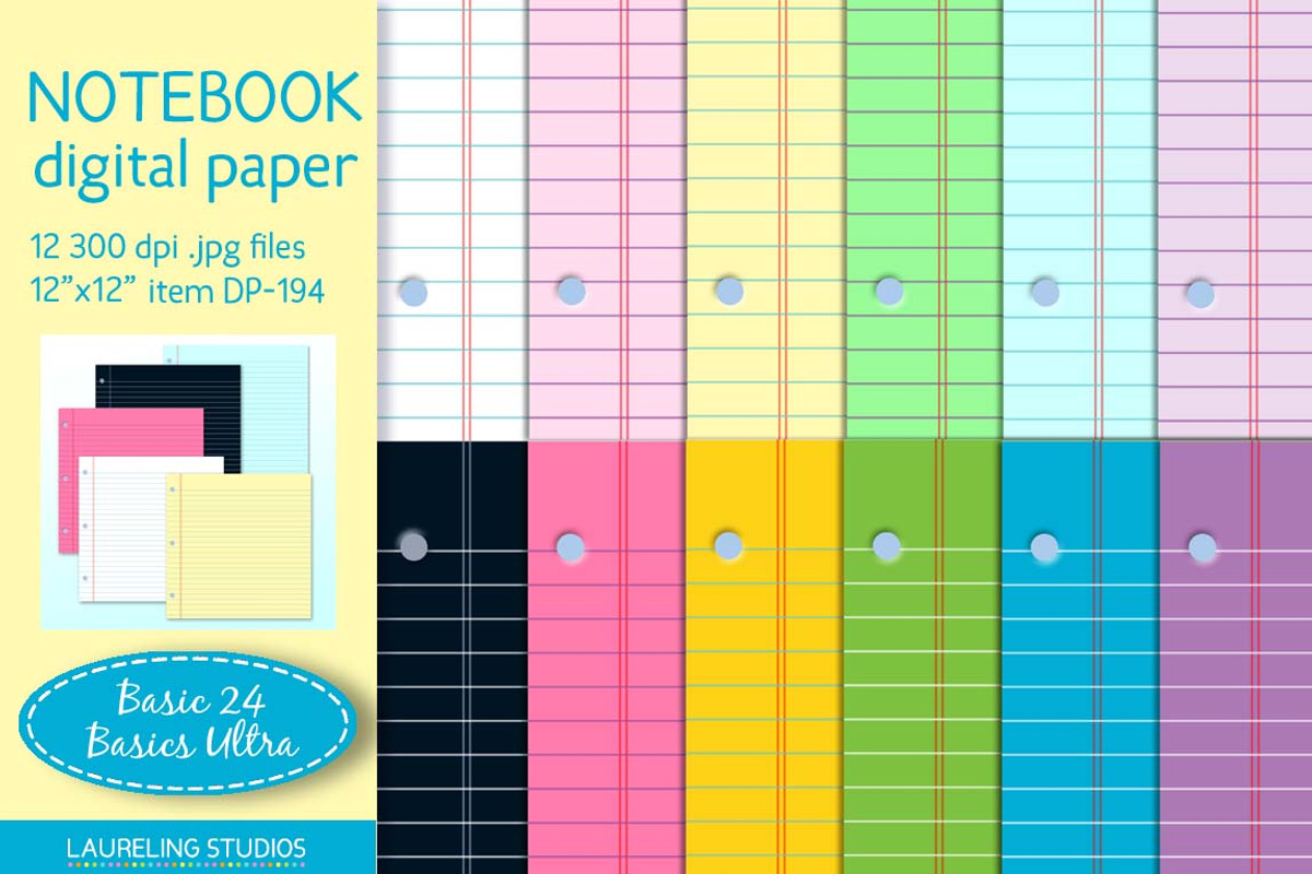 Notebook digital paper, a Pattern Graphic by Laureling Studios