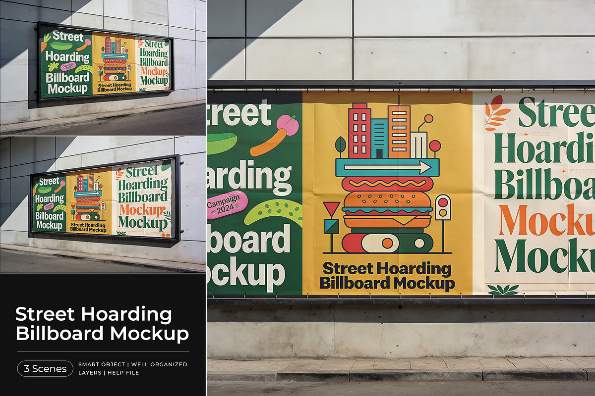 Street Hoarding Billboard Mockup, an Advertising Mockup by Pitchlook.Studio (Photo 1 of 4)