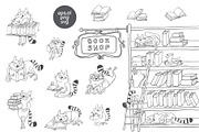 Cat characters in a Bookshop, an Illustration by Anastasiya Klempach (Thumbnail 1 of 10)