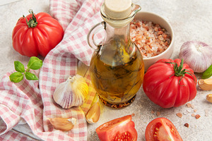 Fresh produce creating healthy cooking meal ingredients, a Food & Drink Photo by Olena Rudo