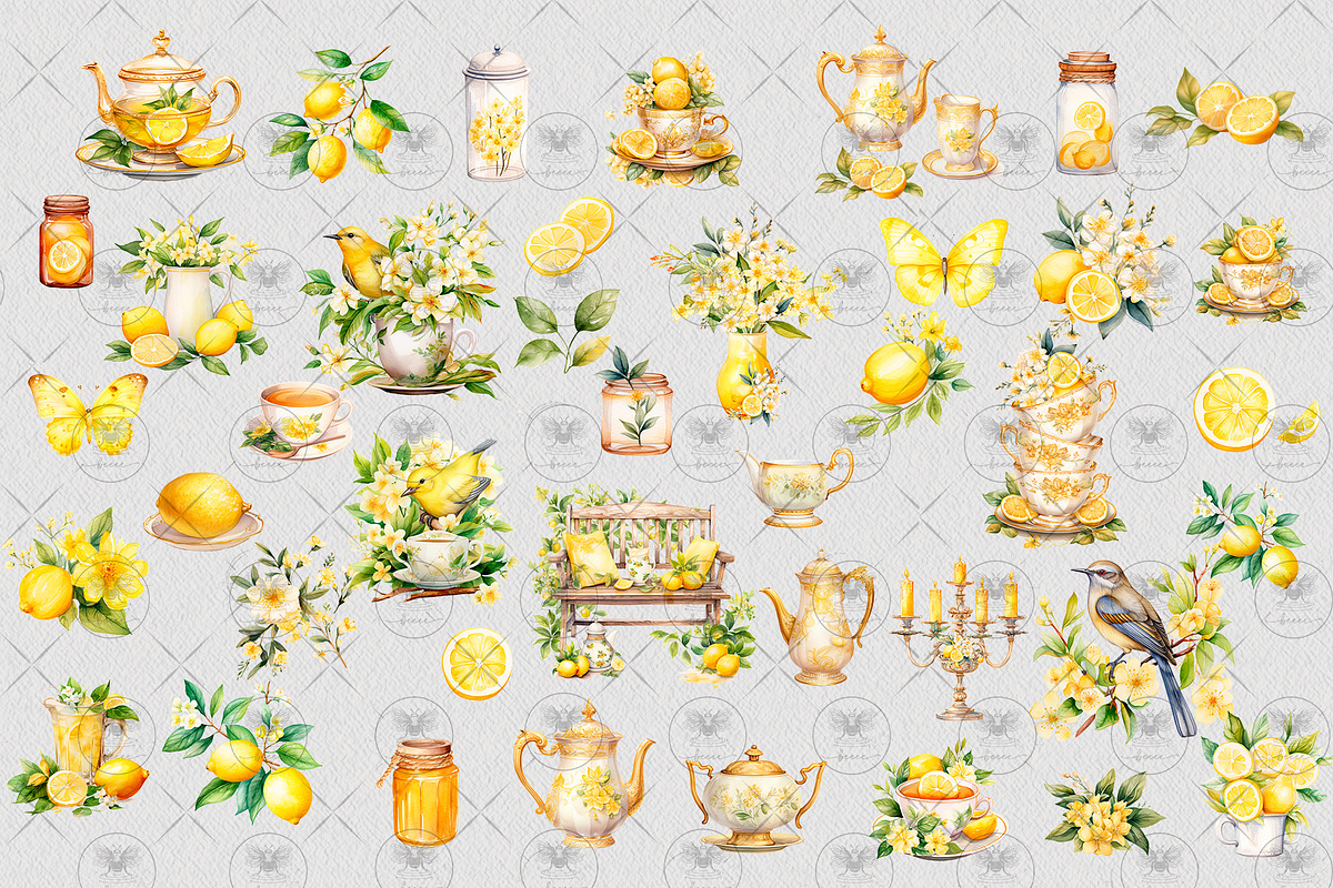Watercolor Lemon Tea Clipart, an Illustration by BigCakeBee (Photo 3 of 4)