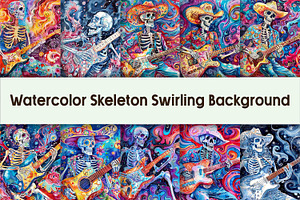 Watercolor Skeleton Swirling