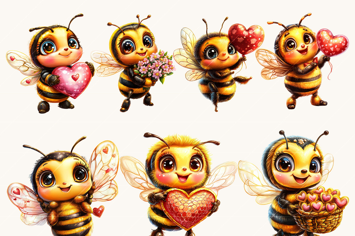 Cute Valentine Bees Clipart Bundle, an Animal Illustration by Design Scotch (Photo 2 of 9)