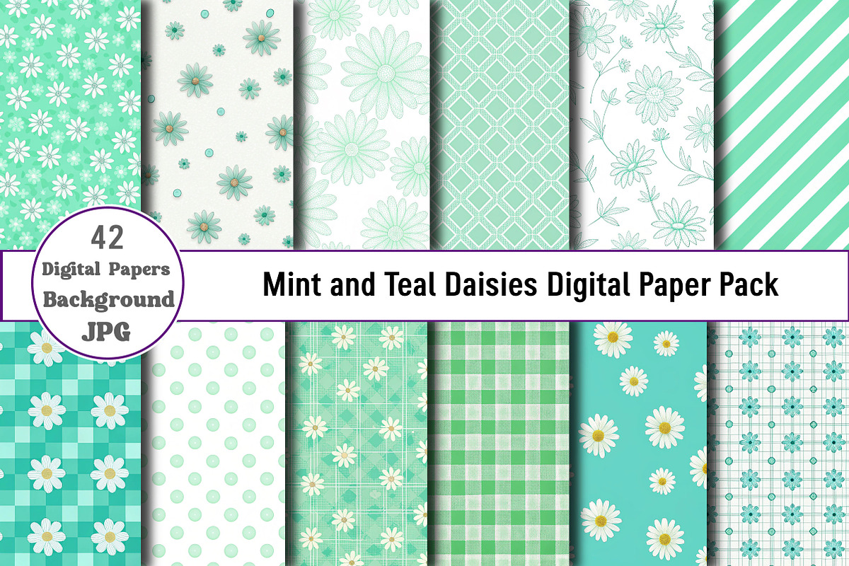 Mint and Teal Daisies Digital Paper, a Pattern Graphic by Wow Magic (Photo 1 of 2)