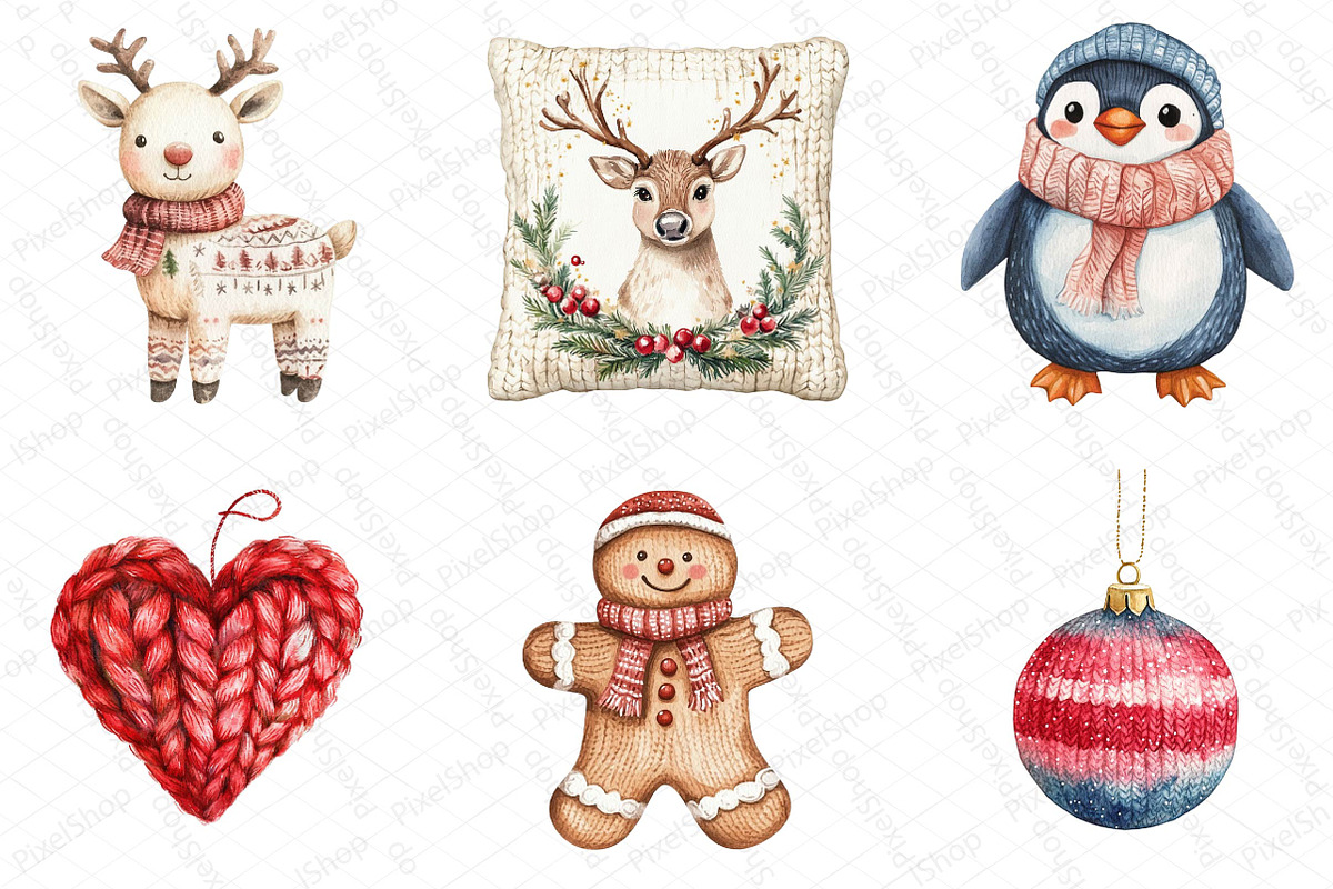 Watercolor Christmas Knitted Clipart, an Illustration by DreamPrint404 (Photo 4 of 6)
